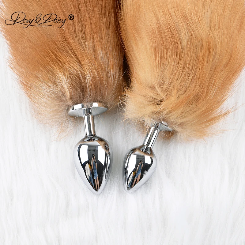 

DAVYDAISY Sexy Silvery Metal M L Anal Plug Real Fox Tail Butt Plug Stainless Steel Women Adult Sex Accessories Cosplay AC121