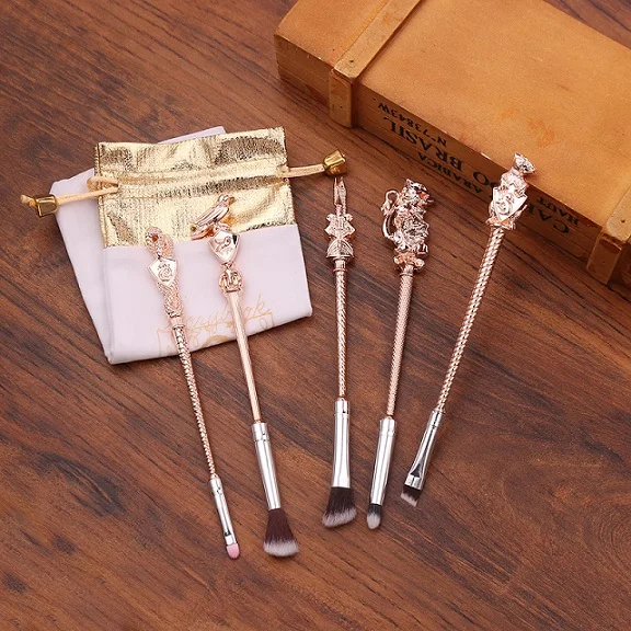 rose gold 5pcs 8 видов стилей, вдохновленный фильмом, Профессиональный набор кистей для макияжа Гарри, волшебная палочка, тени для век, кисть для декоративной косметики, набор кистей для макияжа - Handle Color: rose gold 5pcs