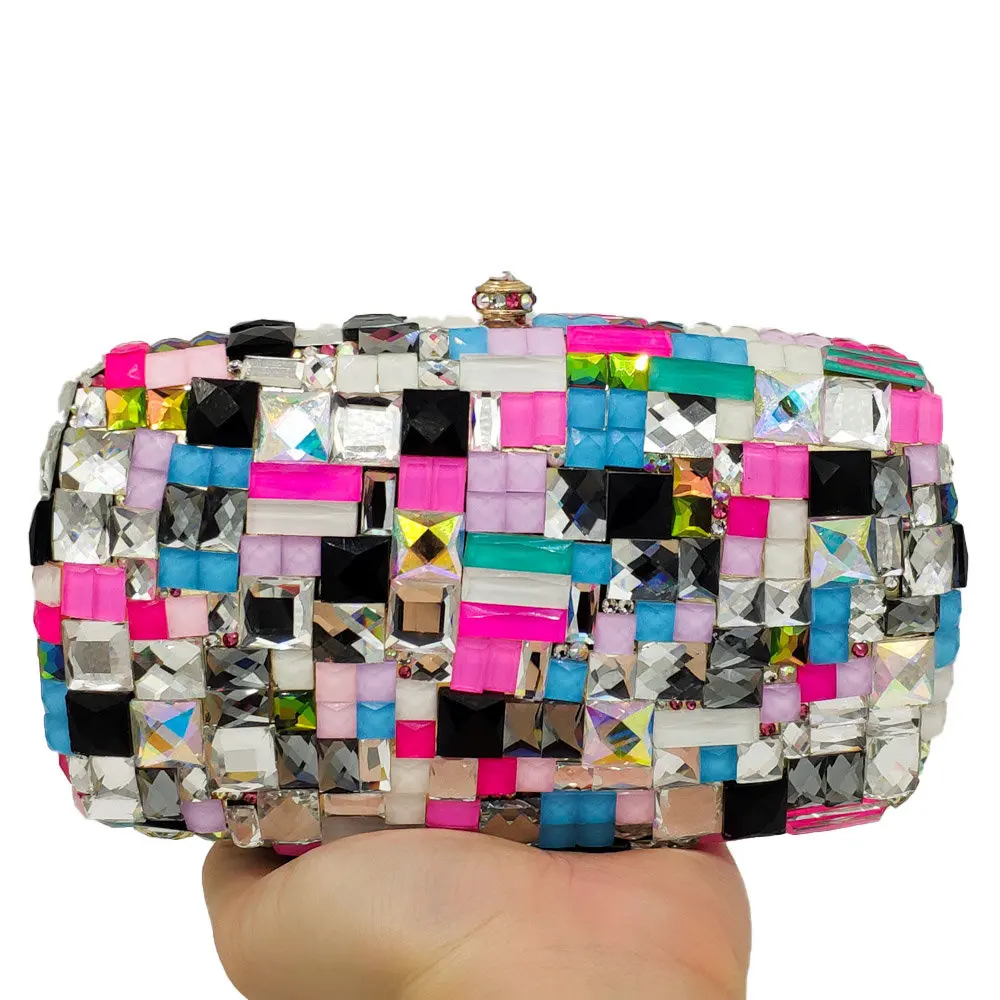 Женские разноцветные вечерние сумочки с двойным цветком клатчи со стразами для