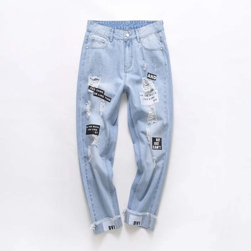 

ripped jeans Patch Designs women fashion casual Denim Pants high waisted jeans womens jeans Street Retro