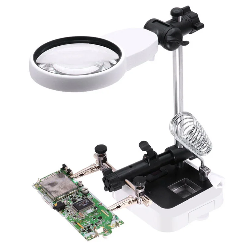 

High-definition Glass 90mm Multi-function with Lamp LED Auxiliary Clip Bracket Repair Plug-in Radio Magnifier
