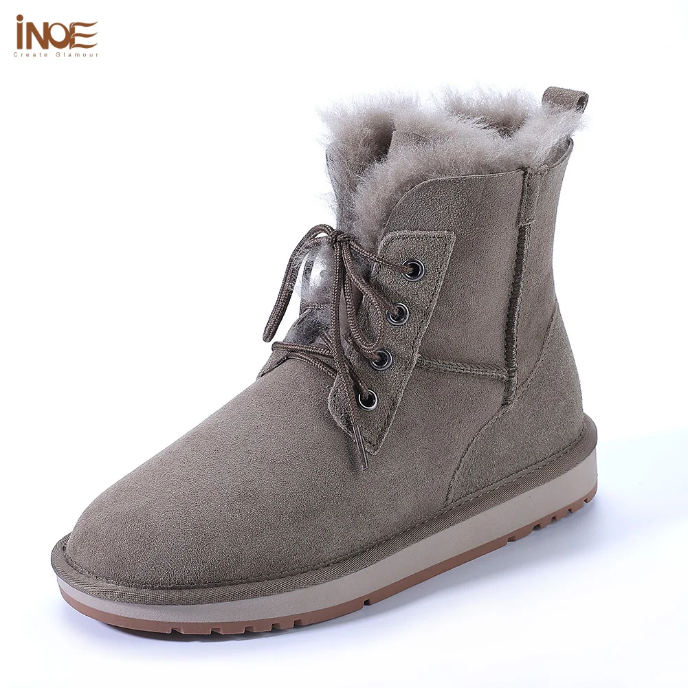 INOE женские модные повседневные зимние ботильоны из натуральной овчины и замши