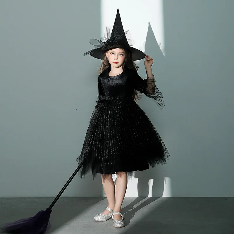 

Girl Costume Party Cosplay Puffy Black Witch Costume Christmas Children's Costume Princess Dress