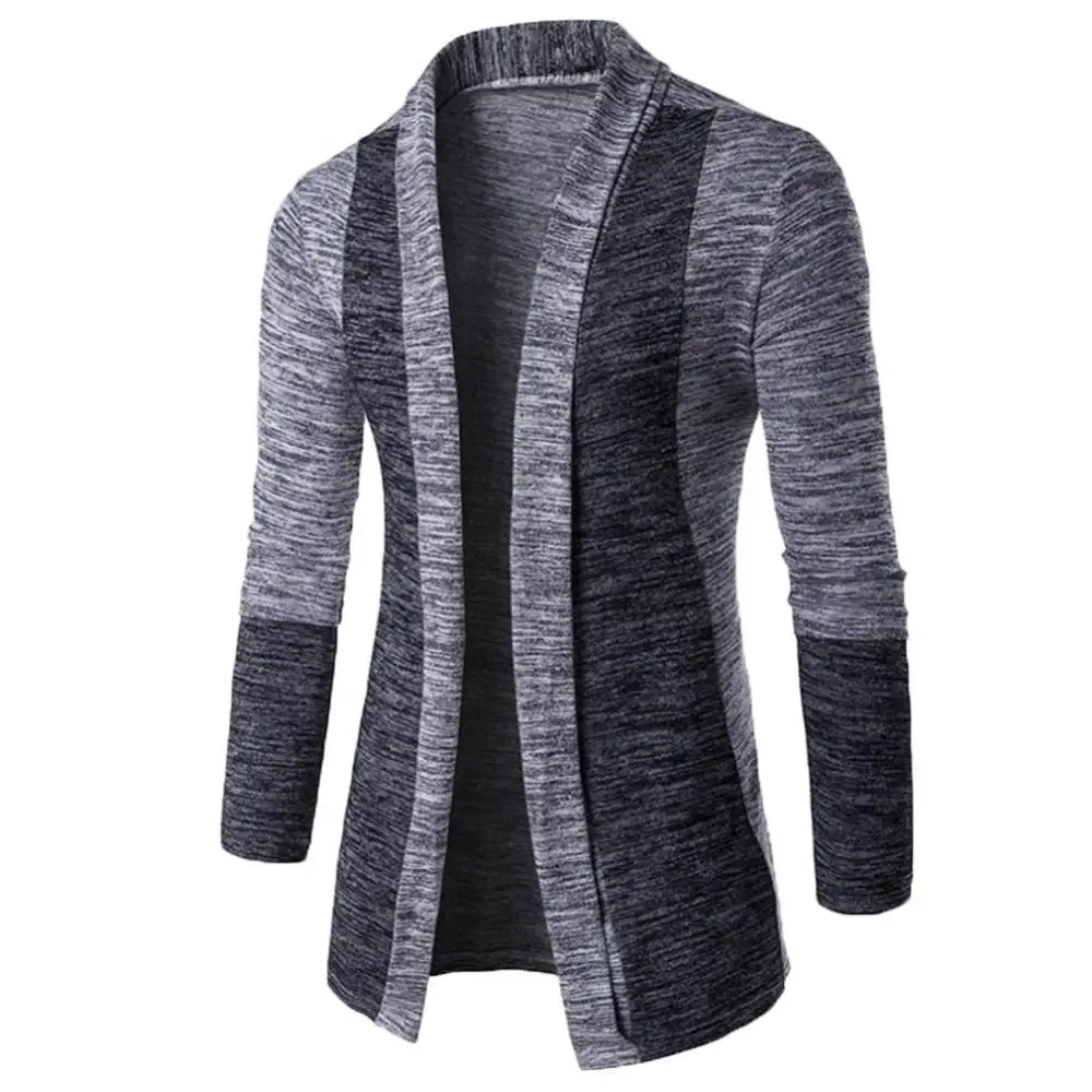 Dropshipping Retro Men Patchwork Long Sleeve Slim Fits Knitted Sweater Cardigan Coat Outwear