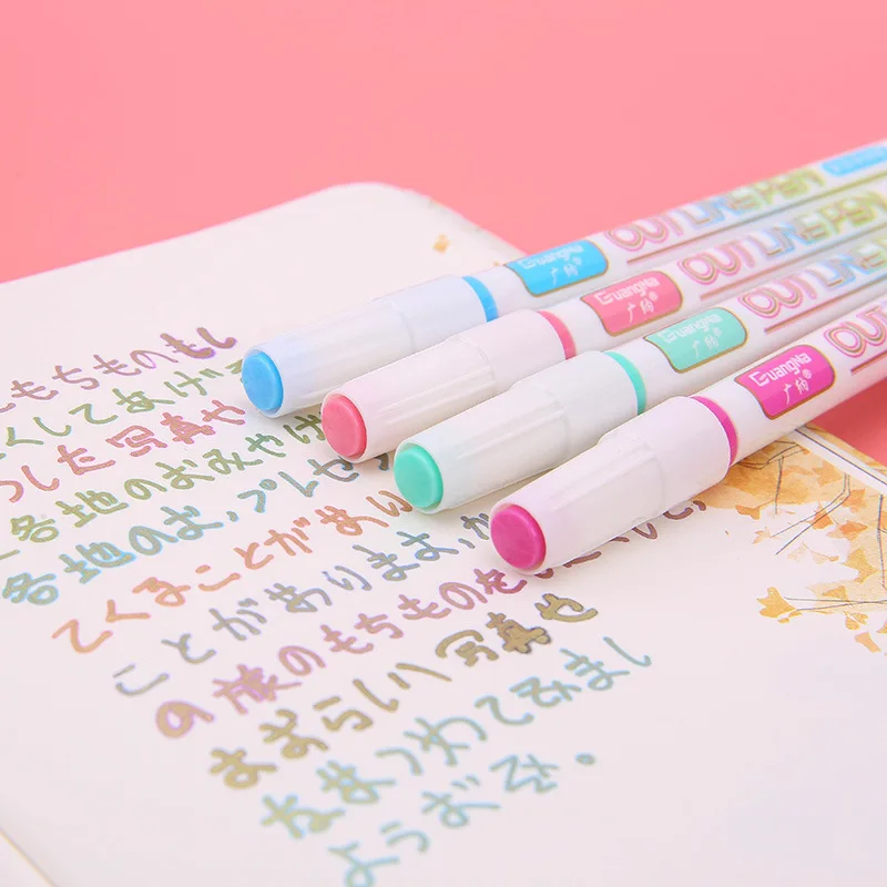 8 цветов пномовая двойная линия контурная ручка блестящий цвет флуоресцентный