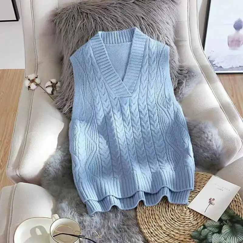 

Sweater Women's Vests Top Knitted Pullover Spring and Autumn Loose Korean Style All-Matching Sleeveless Woman Outer Vest