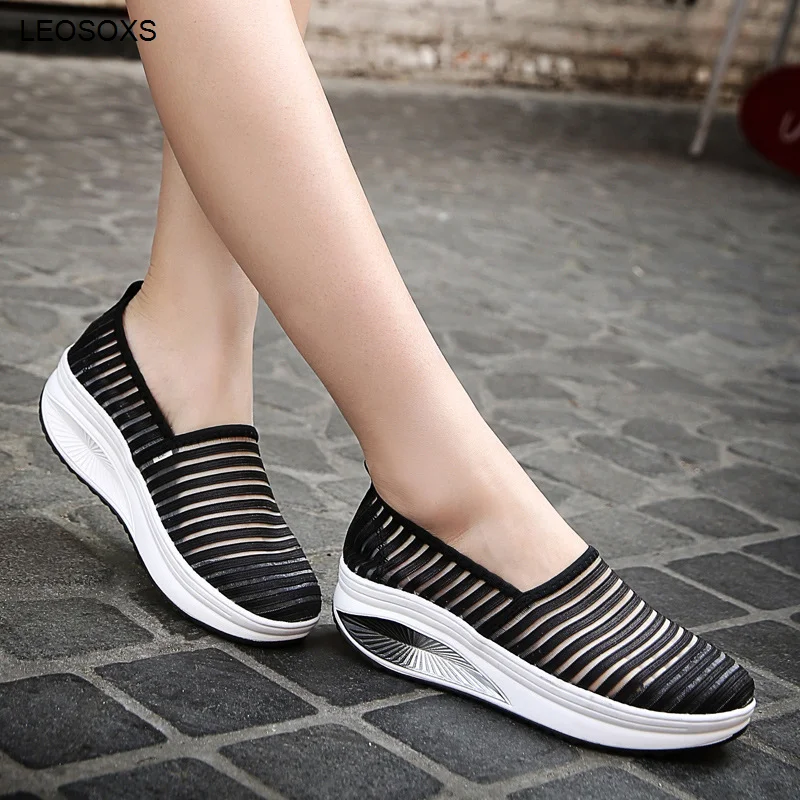 

Women's Shoes 2021 New Summer Thick Soled Elevated One Pedal Sports Leisure Elastic Stripe Breathable Mesh Shoes