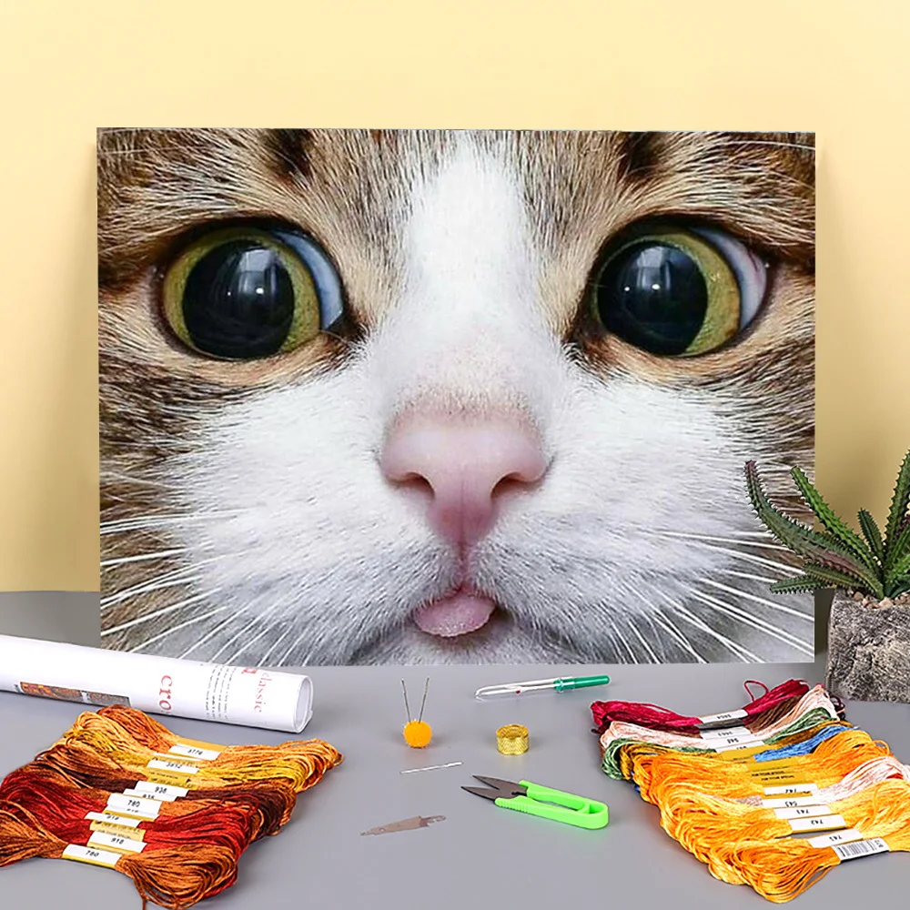Cat Animal Printed Canvas 11CT Cross-Stitch Set Embroidery DMC Threads Sewing Handmade Painting Handicraft Home Decor Needle | Дом и сад