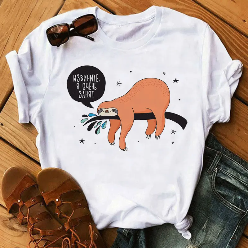 

Fashion Cotton Female T-shirts Short Sleeve Women T Shirt Kawaii Cartoon Sloth Printed Tops Harajuku Tee Tshirt