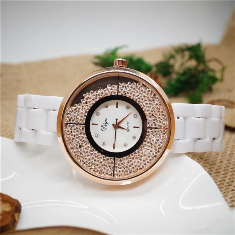 Часы наручные DIGU женские кварцевые с бриллиантами модные керамические брендовые