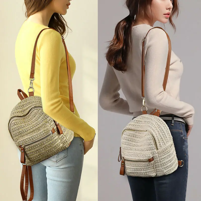 Соломенный дорожный рюкзак Женский высококачественный вместительный тканый
