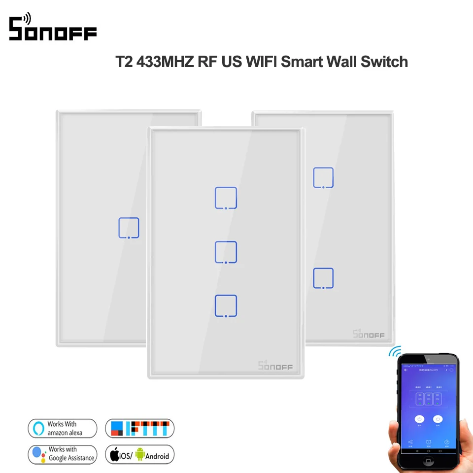 Умный пульт дистанционного управления Sonoff T2/T3 US 1/2/3 gang Wi-Fi таймер настенный