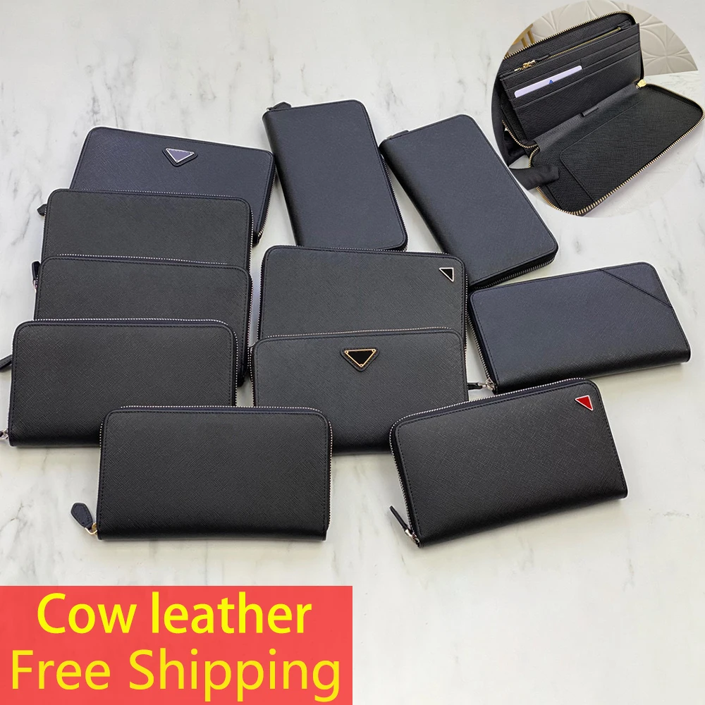 

Top Designer High Quality Passport Bag Male Leather Wallet Long Zipper Cowhide Credit Card Bag Female Clutch Twill Mobile Phone