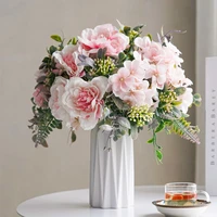 white rose artificial flowers high quality silk bouquet home wedding decor plastic fake flower table centerpieces arrangement