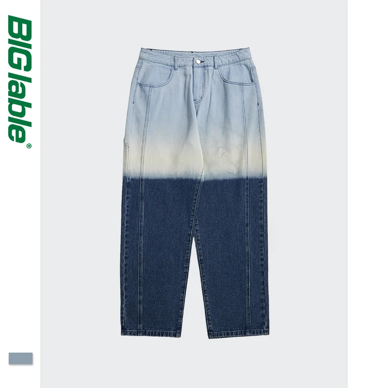

BIG LABLE Washed Blue Jeans Men Streetwear 2021 New Stylish Hip Hop Men Straight Denim Pants Male Trousers