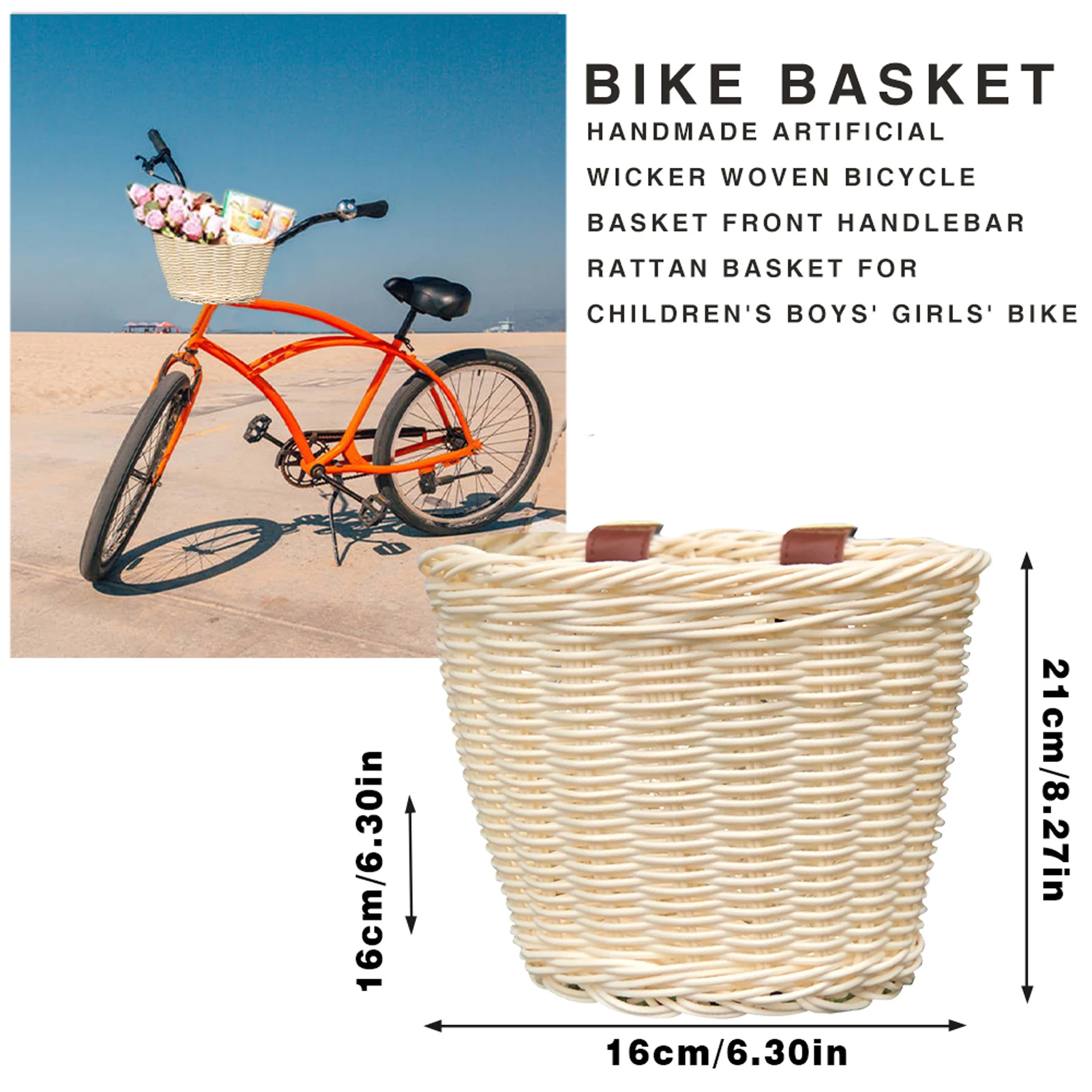 

Kids Rattan Handwoven Bike Basket Front Handlebar Bicycle Balance Baskets For Children Bicycles Wicker Basket Decoration