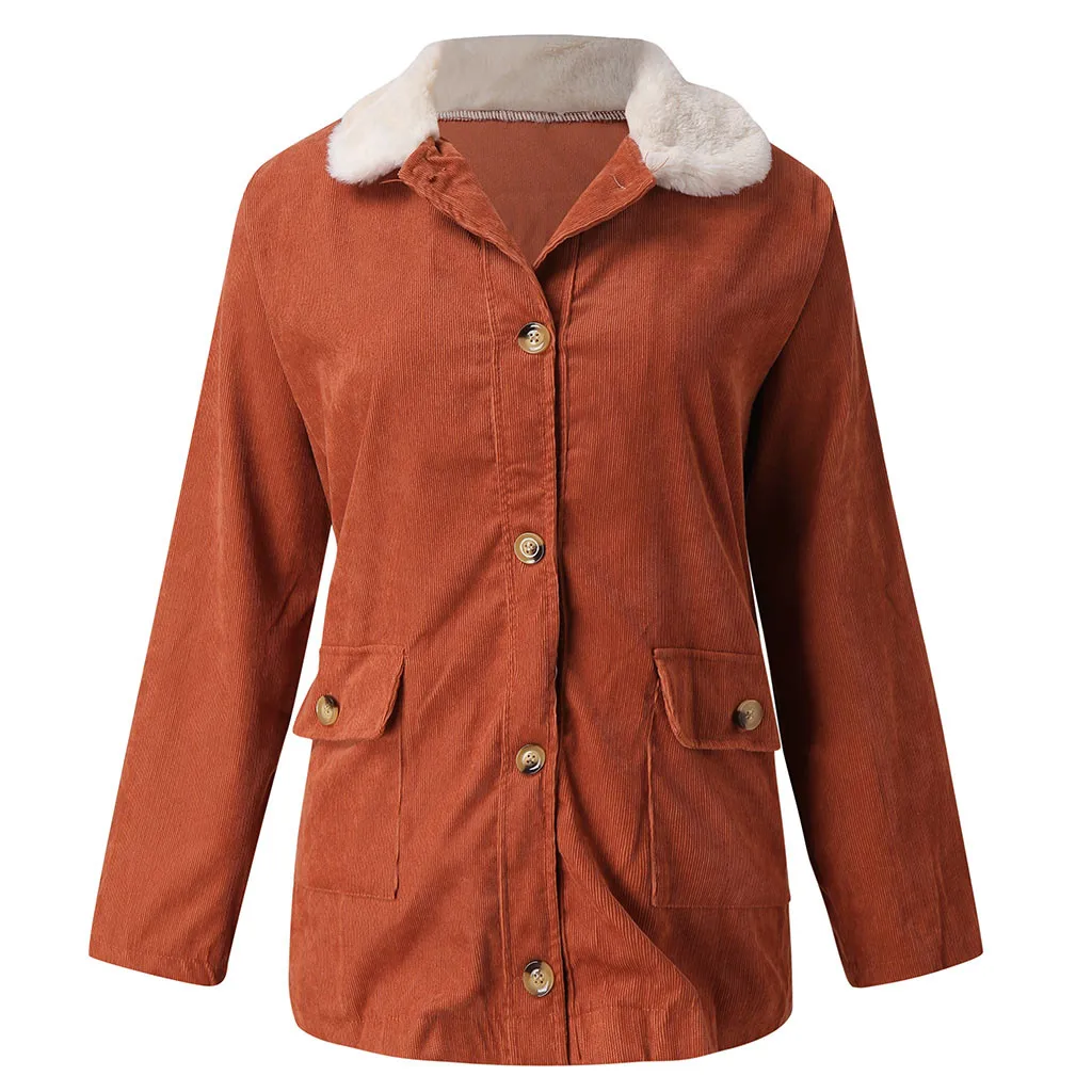 KANCOOLD Зимняя Повседневная Коричневая Вельветовая джинсовая куртка с длинным