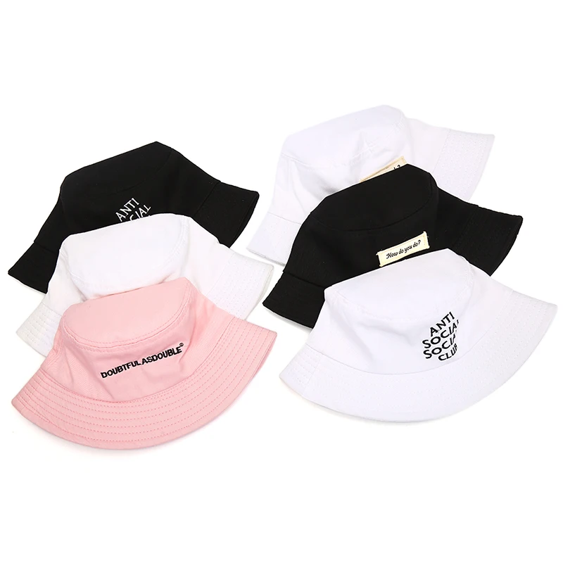 

1PC Letter Embroidery Foldable Bucket Hat Unisex Outdoor Cotton Fishing Hunting Cap