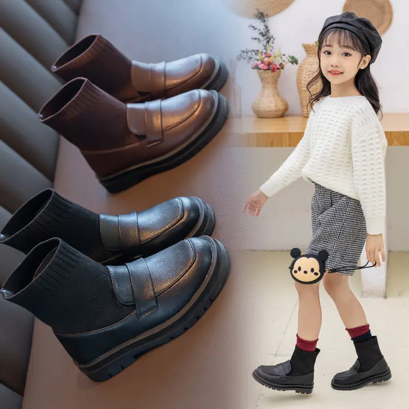 

Girls Martin Boots 2020 Autumn and Winter New Knitted Boot British Style Little Girl Princess Children's Short Boots Plus