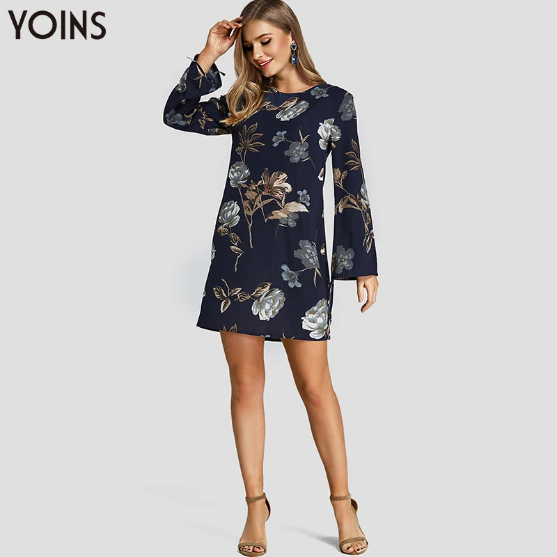 YOINS 2020 летнее осеннее женское платье винтажное с длинным рукавом О образным