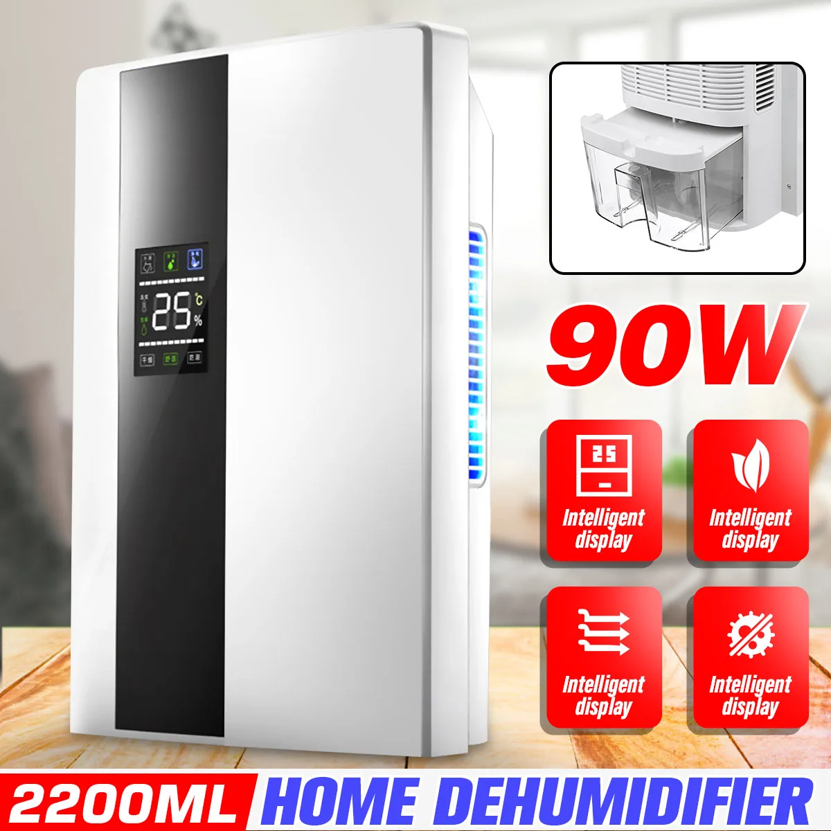2.2L Home Electric Portable Dehumidifier Air Dryer LED With 24h Timing Smart Desiccant Drying Machine Double Drainage System