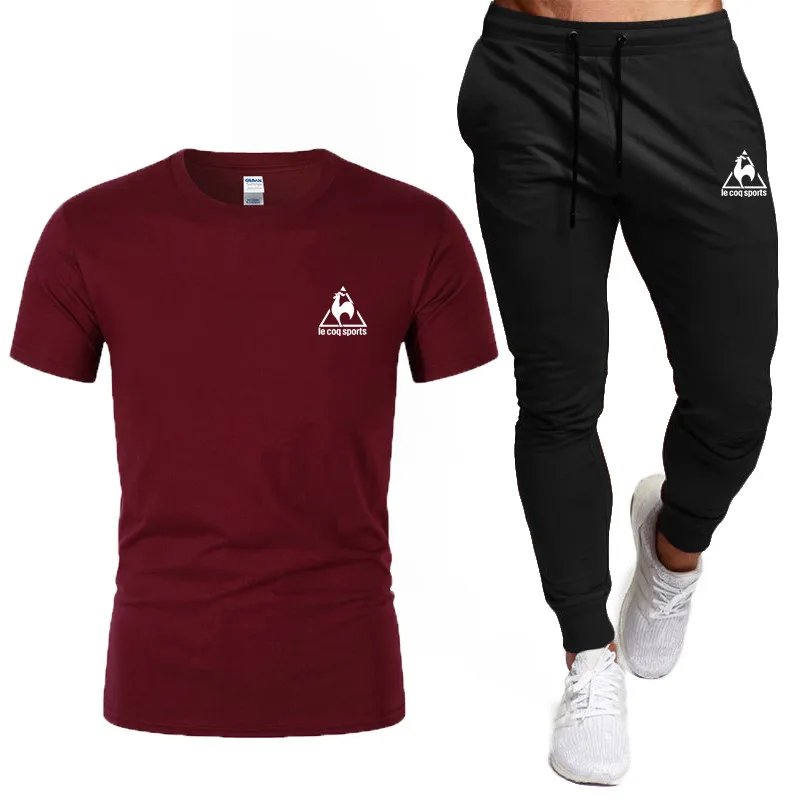 Мужской спортивный костюм из двух предметов Повседневная футболка и брюки с