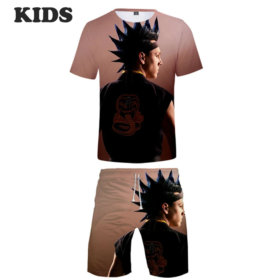 

Футболка и шорты мужские с принтом кобры Кай, повседневный комплект из дышащей футболки и шортов, для детей 2-14 лет, карате, пляжные шорты, 3D