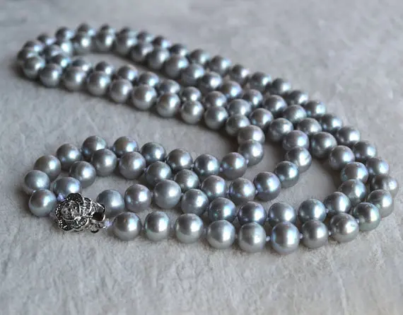 Barato Collar De Perlas Grises Para Mujer, 2 Filas, Perlas Auténticas De Agua Dulce, Joyería De Moda Para Cumpleaños Y Boda, Regalo Para Mujer Encantador