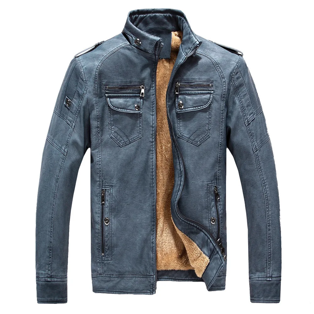 

Men PU leather jacket thick velvet Male Oversize Coats Casual Motorcycle Slim Warm Outwear Fleece Clothing zipper windproof