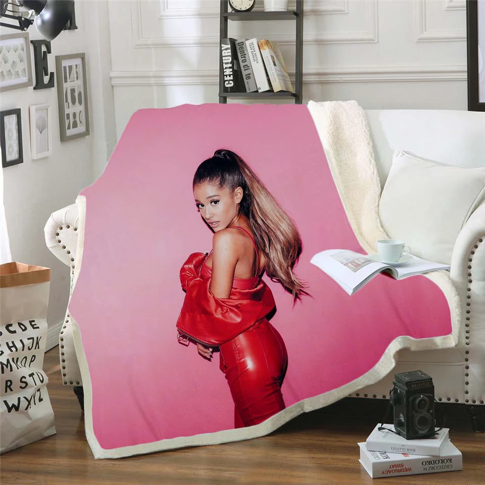 Бархатное плюшевое одеяло star Ariana Grand с принтом детское для девочек из шерпы