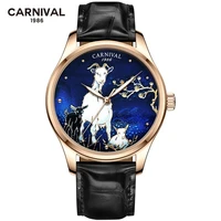 carnival top brand rose gold automatic watch men luxury fashion 3d goat casual mechanical watch 30m waterproof relogio masculino