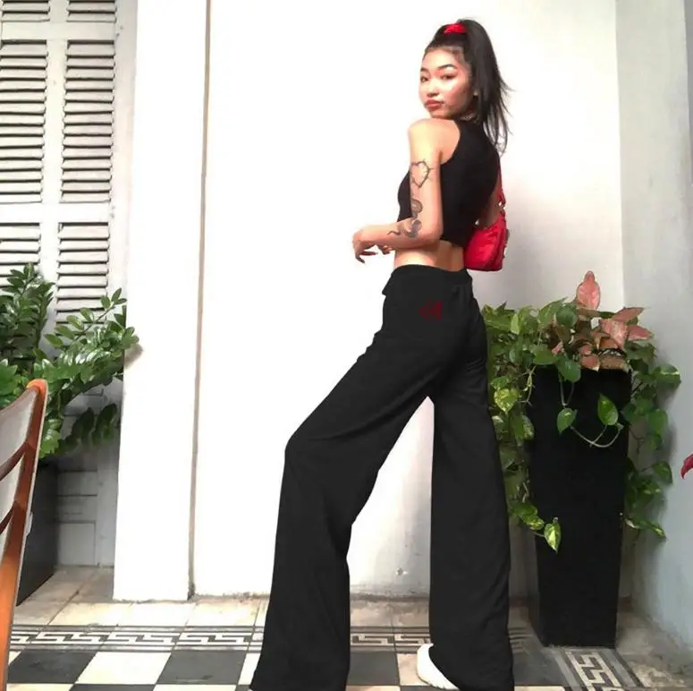 

High Street Casual Solid Color Wide Leg Pants Women 2021 Autumn Fashion Office Ladies Loose Fit Soft Pants Femme Mujer gothic