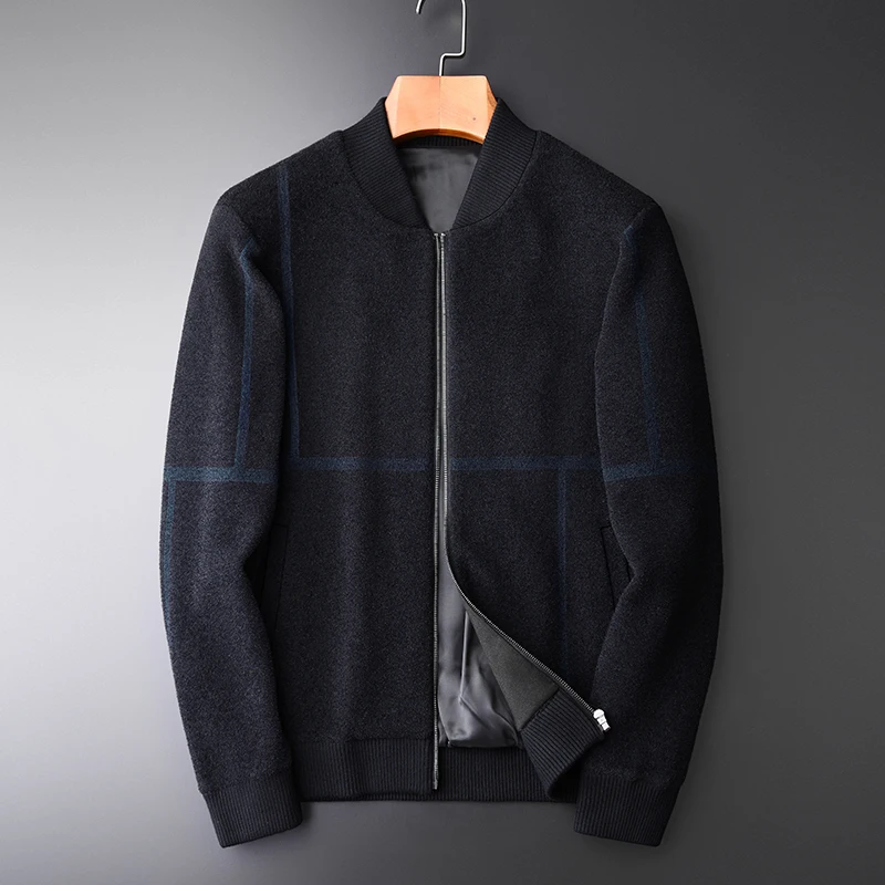 

Classic Plaid Mens Sweaters Luxury Napping Stand Collar Cardigan Sweater Male Fashion Computer Knitted Zipper Sweater Man Winter