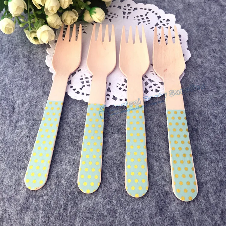 Ложки мятно-зеленые в горошек 36 шт. вилки розовый нож деревянная посуда с ручной