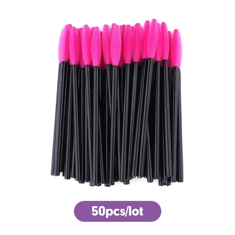 50pc Silicone Make Up Brush For eyelash extension Four Colors One-off Disposable Eyelash Brush Mascara Applicator Wand Brush