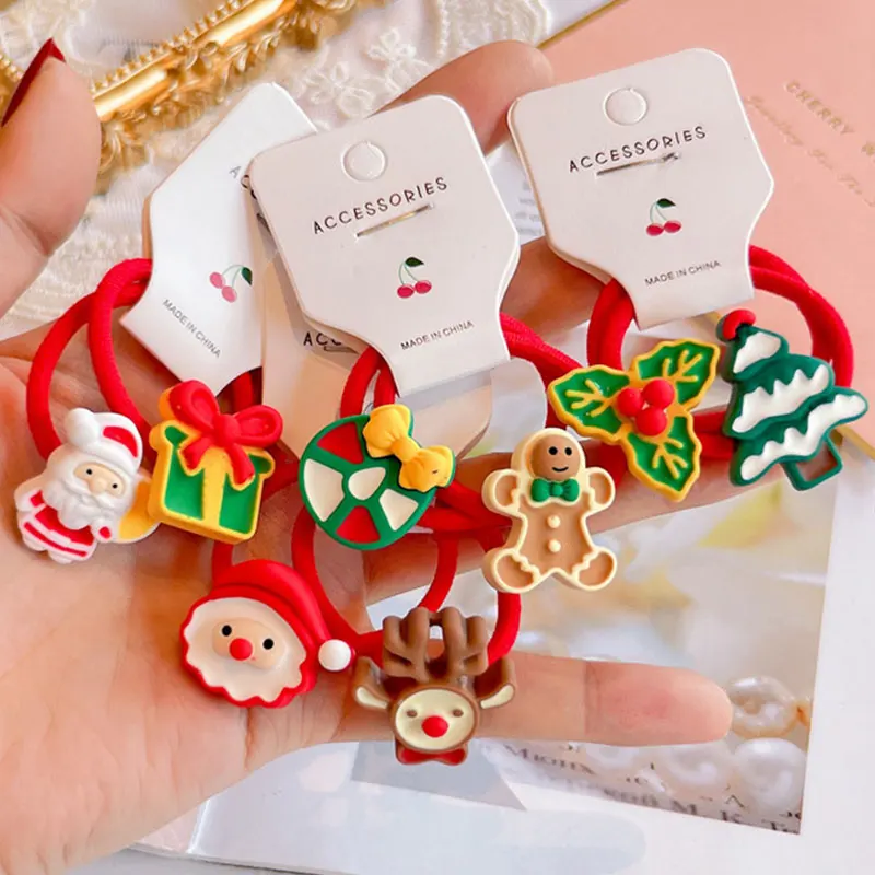 

2Pcs New Christmas Elk Elastic Hair Bands Rubber Cute Cartoon Hair Rope Tie Girls Hair Scrunchie Ponytail Holder Gum Accessories