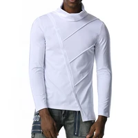 autumn winter men t shirt long sleeve stretchy asymmetrical hem solid color top male clothing