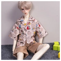 bjd doll clothing is suitable for 13 14 uncle size fashion new cartoon letter shirt medium and short versatile khaki shorts