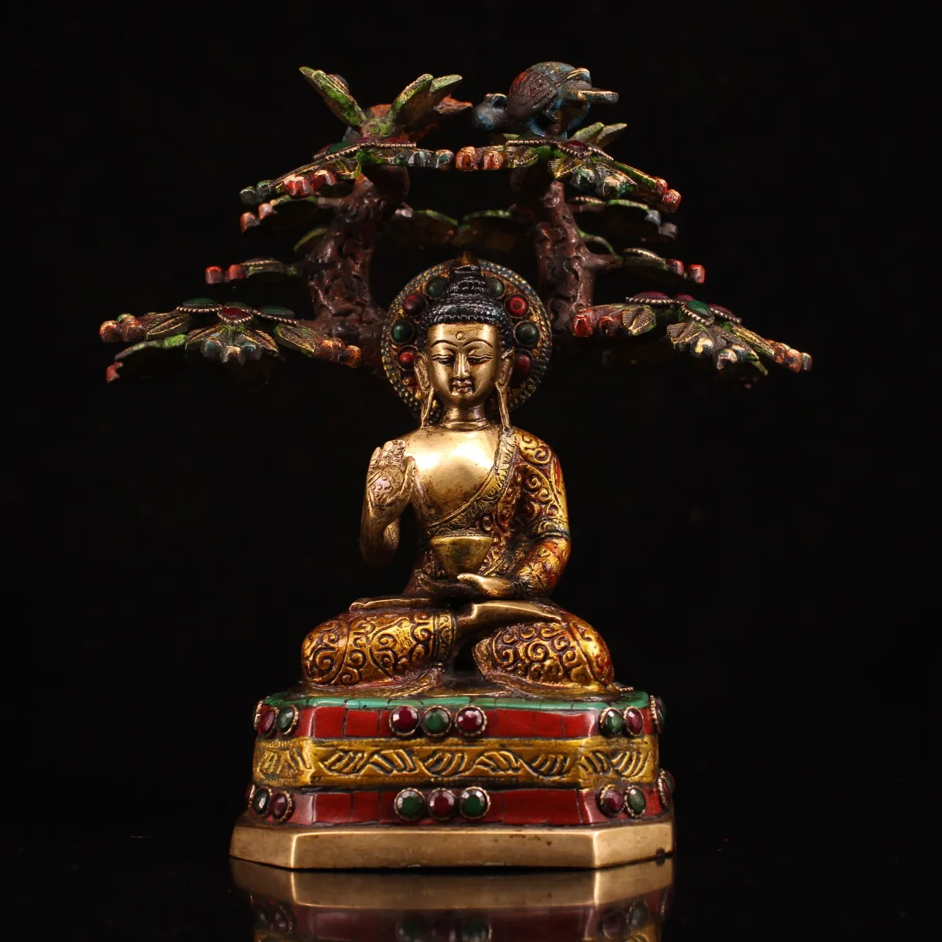 

6 дюймов Тибетский буддизм старый Бронзовый драгоценный камень окрашенный контур в золотую статую коровы бычья мама и ребенок коснуться бе...