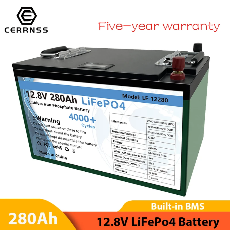 Аккумуляторная батарея LiFePo4 12 В 280ач литий железо фосфатные элементы встроенные