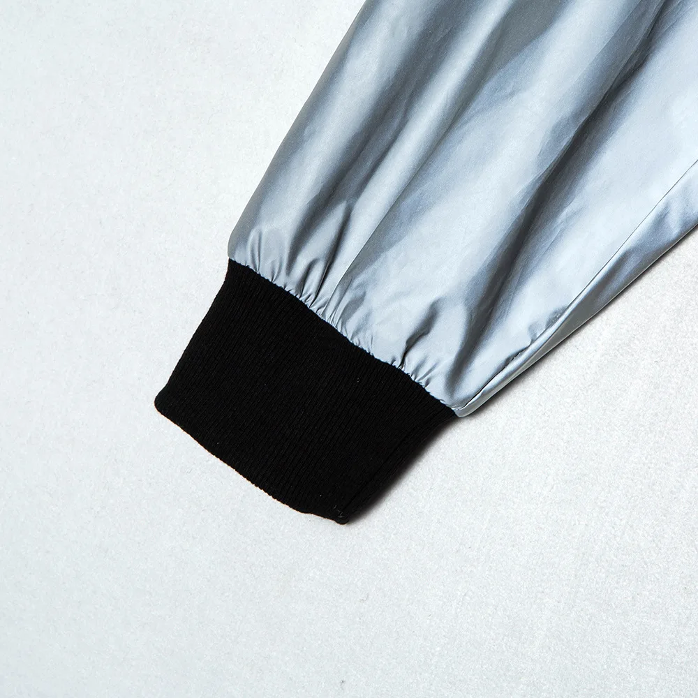 2019 Осенняя Женская Сексуальная Светоотражающая серебристый на молнии стеганая с