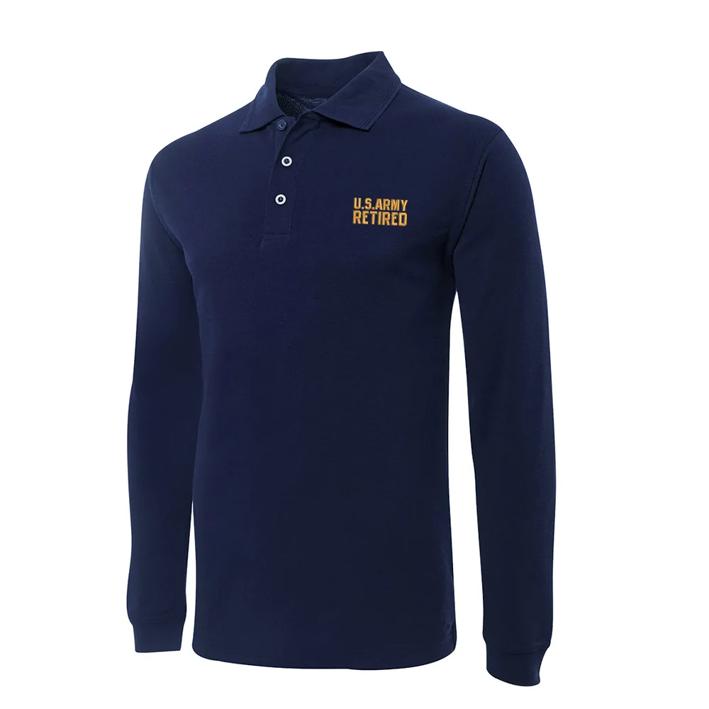 

Polo for US Army Retired Embroidery Long Sleeve Polo Shirts Embroidered Men's Shirts