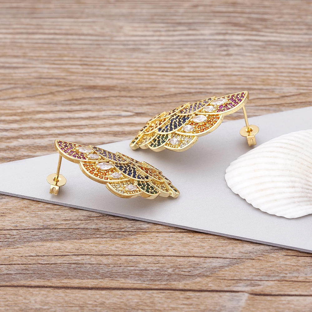 Богемные классические серьги в форме Павлиньего хвоста медные циркониевые