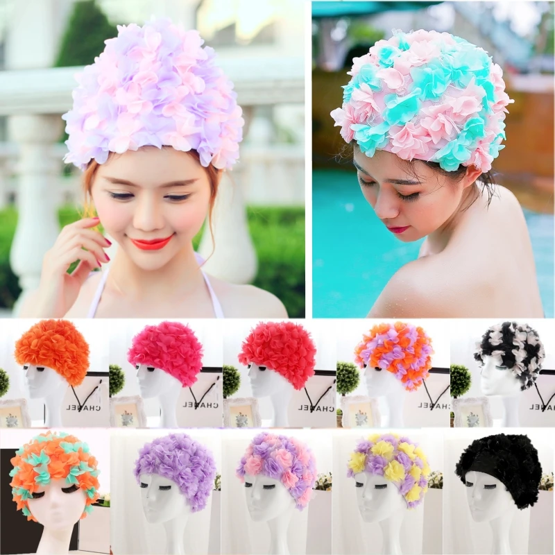 Женская шапочка для плавания с объемными цветами длинная купания морского