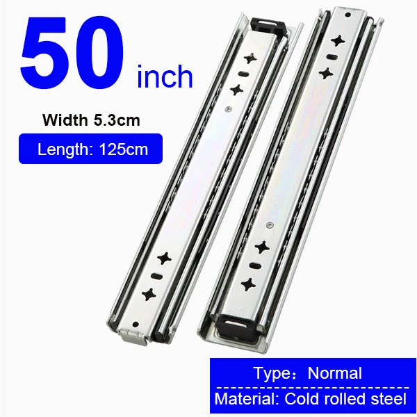 50 Inch(1250mm) Направляющие для выдвижных ящиков, шарикоподшипник, сверхмощный, три раза, полный удлинитель, направляющие - Цвет: 50 Inch(1250mm)