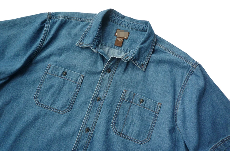 Мужская джинсовая рубашка с коротким рукавом голубая/хаки/темно-серая хлопковая