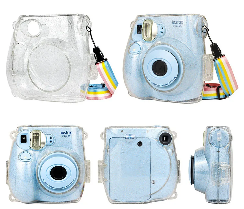 Fujifilm Instax Mini 7s Прозрачный чехол для камеры моментальной печати, защитный кристально чистый чехол сумка с радужным плечевым ремнем
