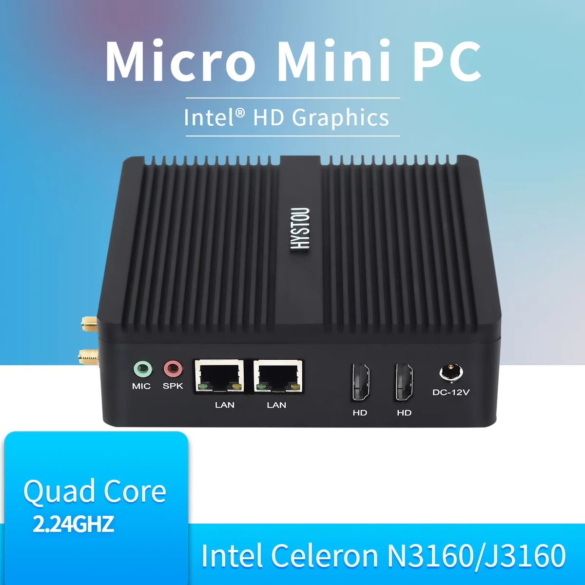 

Hystou Firewall PC NUC J3160 N3160 Fanless Industrial MiniPC Windows Linux Dual NIC Pfsense 2 LAN WiFi Router Micro Computer RTC