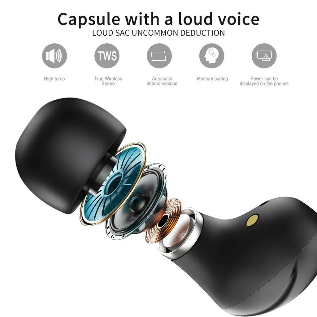 Wireless Sports BT5.0 Charging Case Binaural Stereo Headset CSR 5.0 Chip Noise-cancelling For iPhone Tablet Samsung | Электроника