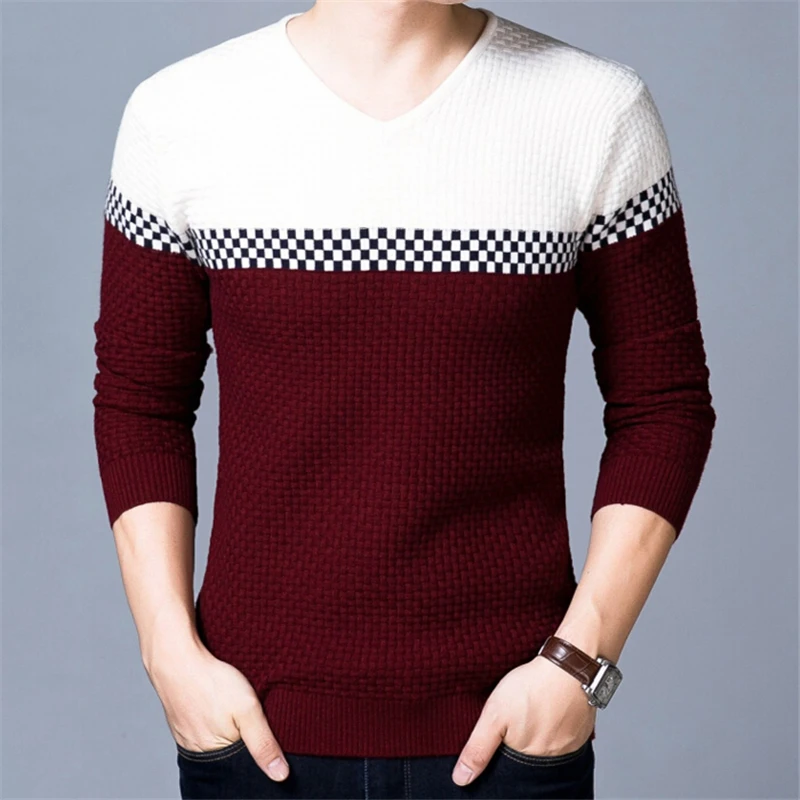 

High quality men brand slim fit cotton sweater hot sale warm sweaters casual top quality color patchwork pullover
